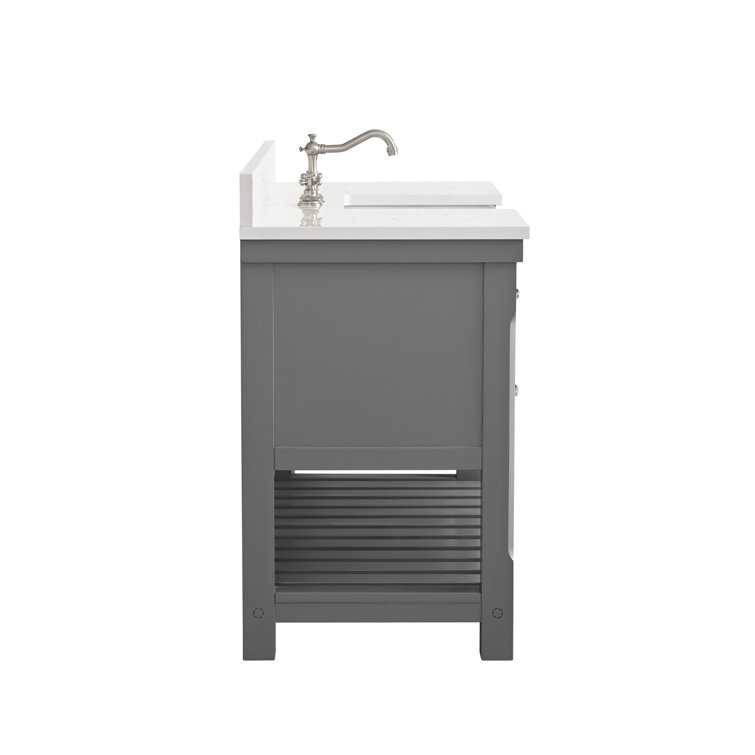 Gray Engineered Wood Single Bathroom Vanity with Ceramic Sink