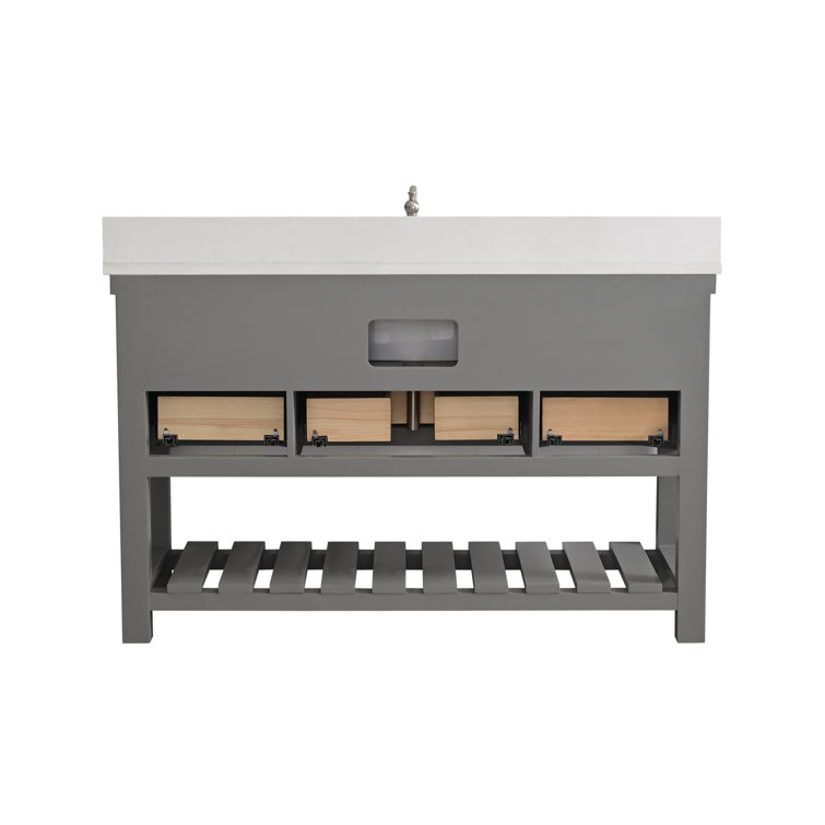 Gray Engineered Wood Single Bathroom Vanity with Ceramic Sink