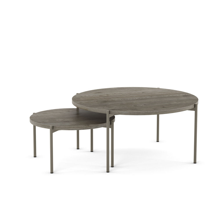 Gray Wood and Steel Round Nesting Coffee Table Set