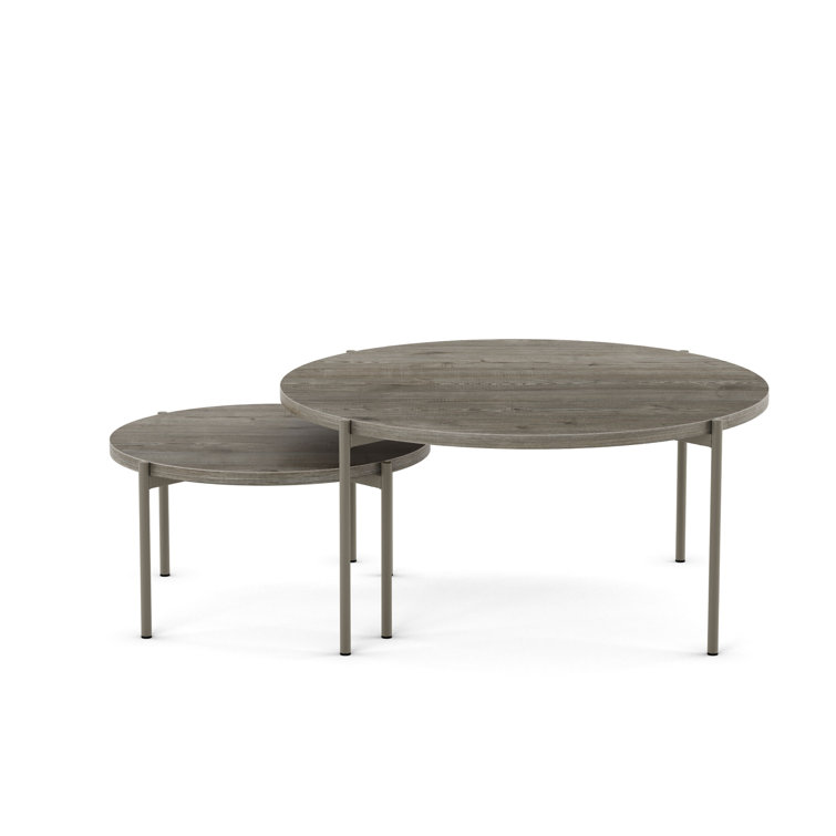 Gray Wood and Steel Round Nesting Coffee Table Set