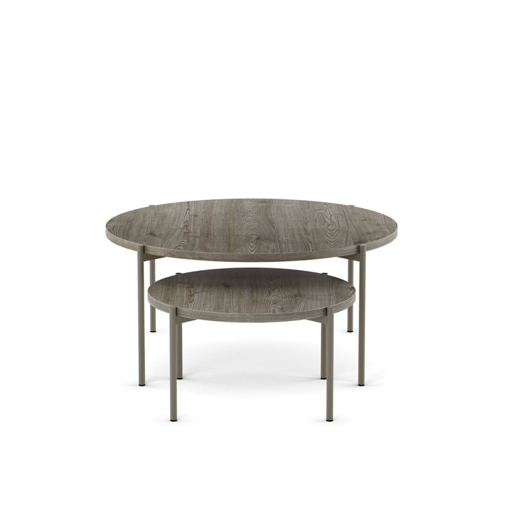 Gray Wood and Steel Round Nesting Coffee Table Set
