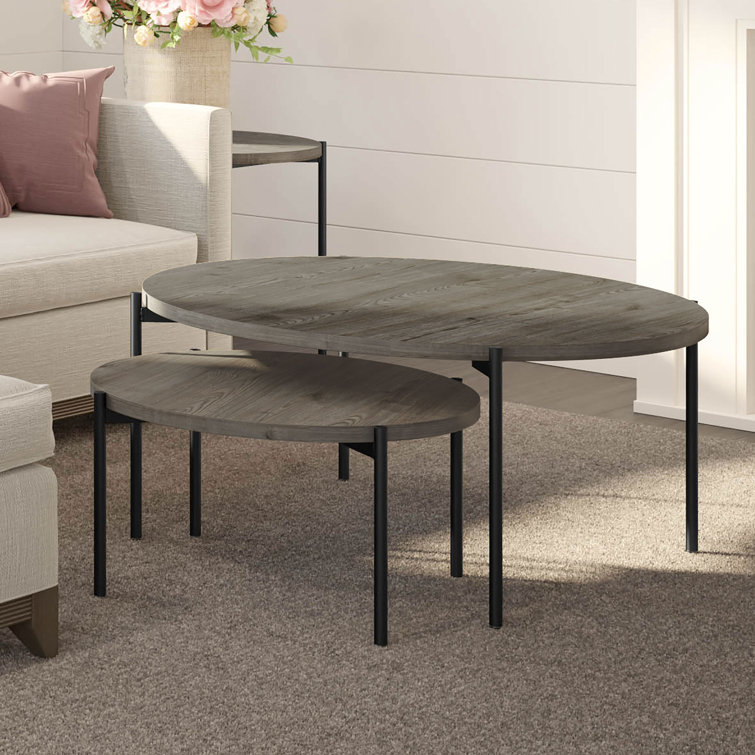 Drew 36" and 24" Round Black Metal Nesting Coffee Table Set