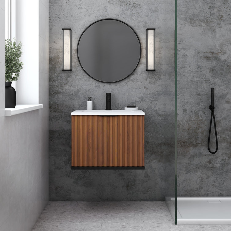 Walnut Matte Black Single Bathroom Vanity with White Quartz Top