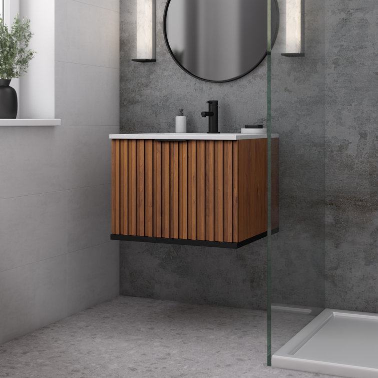 Walnut Matte Black Single Bathroom Vanity with White Quartz Top