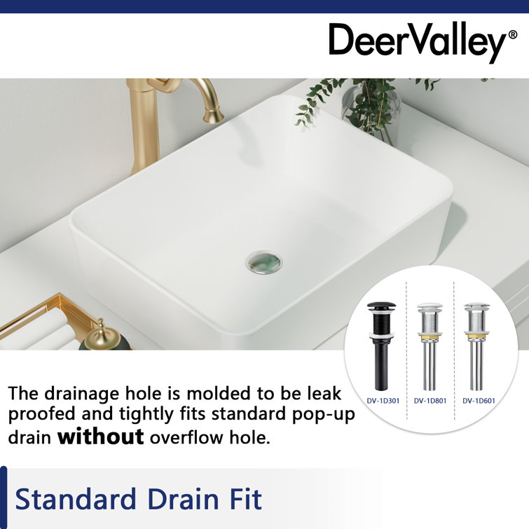 White Ceramic Rectangular Above-Counter Bathroom Vessel Sink