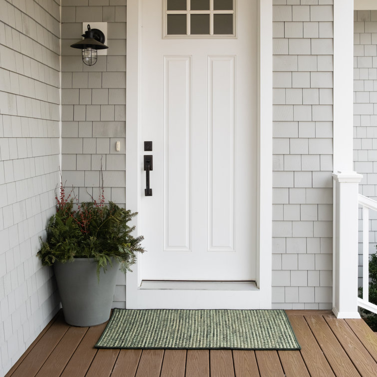 Weathered Moss Green Tweed Polypropylene Outdoor Patio Mat