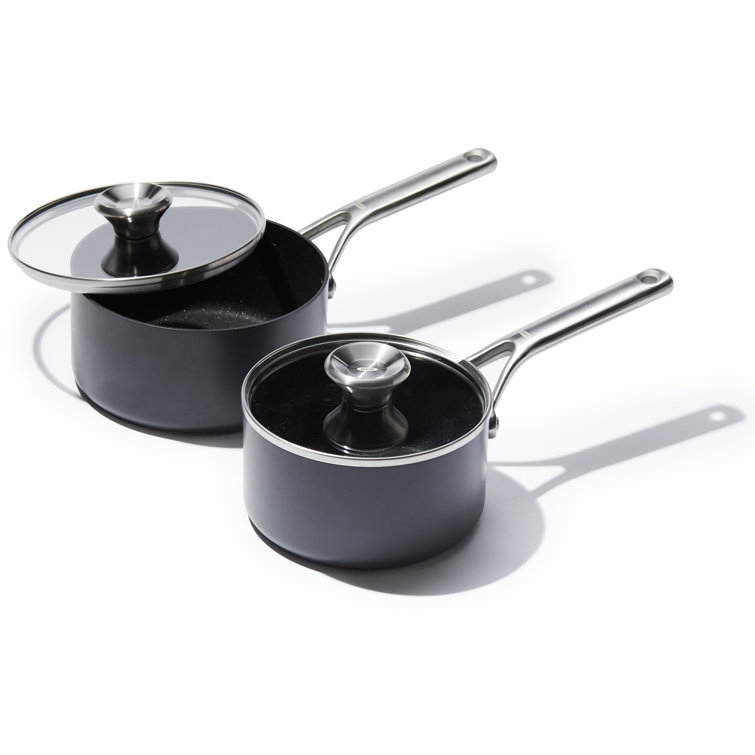 Black Aluminum Non-stick Saucepan Set with Glass Lids