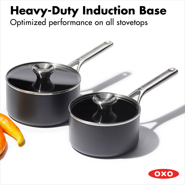 Black Aluminum Non-stick Saucepan Set with Glass Lids