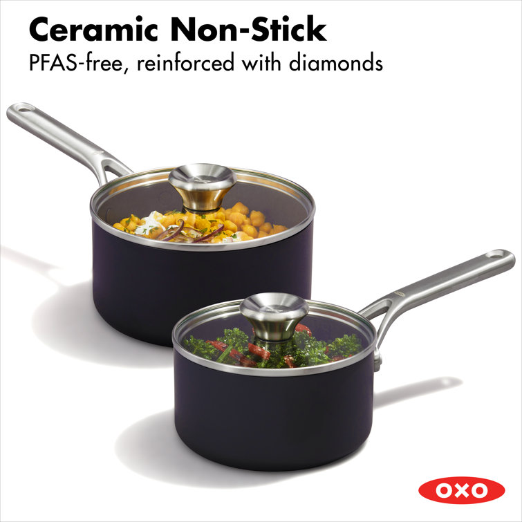 Black Aluminum Non-stick Saucepan Set with Glass Lids