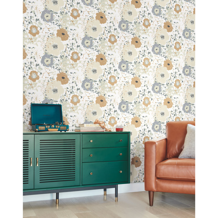 Sample Size Black and Metallic Floral Non-Woven Wallpaper