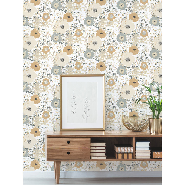 Sample Size Black and Metallic Floral Non-Woven Wallpaper