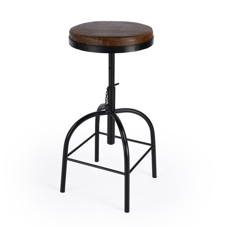 Clyde 25" Brown Leather Adjustable Bar Stool with Metal Frame
