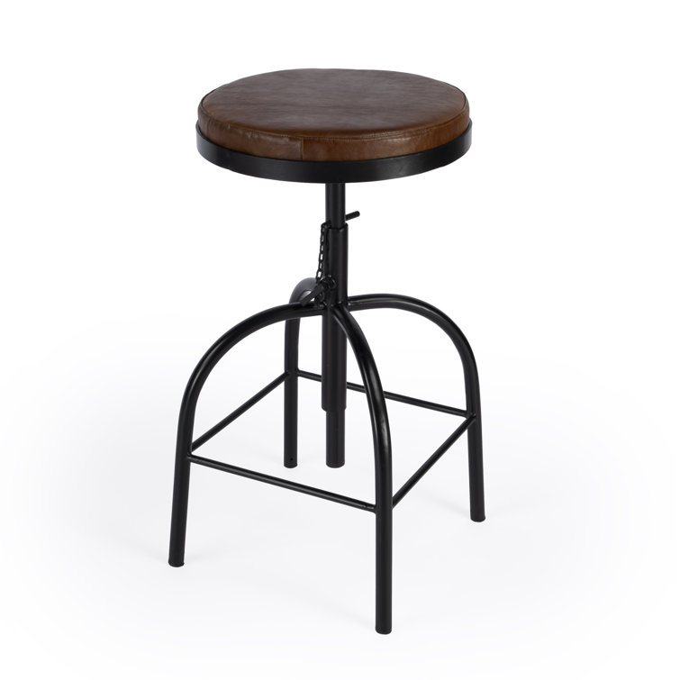 Clyde 25" Brown Leather Adjustable Bar Stool with Metal Frame