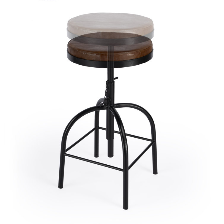 Clyde 25" Brown Leather Adjustable Bar Stool with Metal Frame