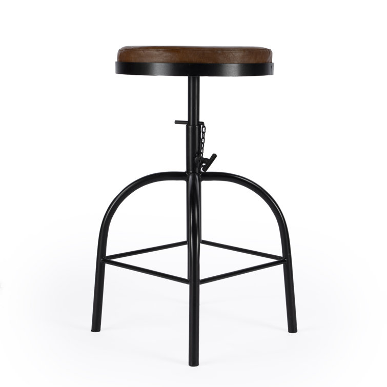 Clyde 25" Brown Leather Adjustable Bar Stool with Metal Frame
