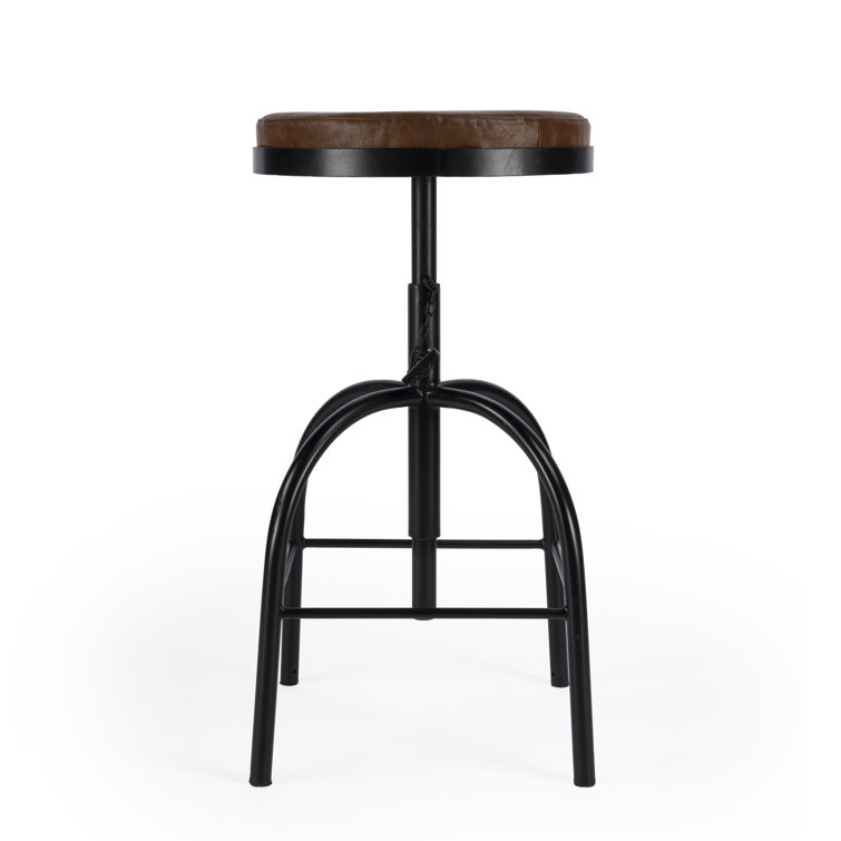 Clyde 25" Brown Leather Adjustable Bar Stool with Metal Frame