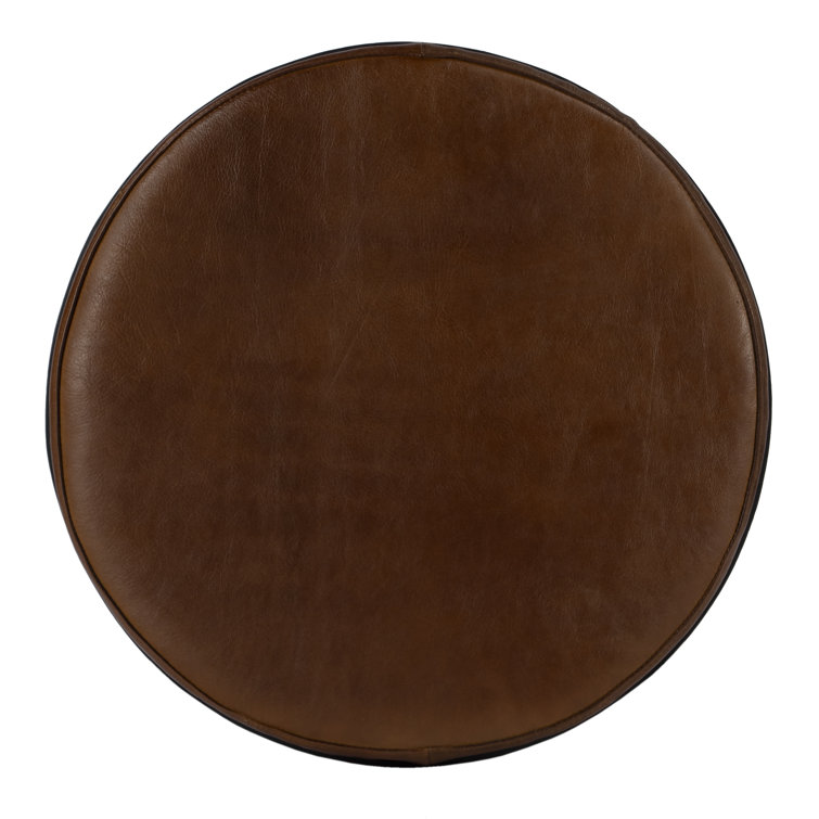 Clyde 25" Brown Leather Adjustable Bar Stool with Metal Frame