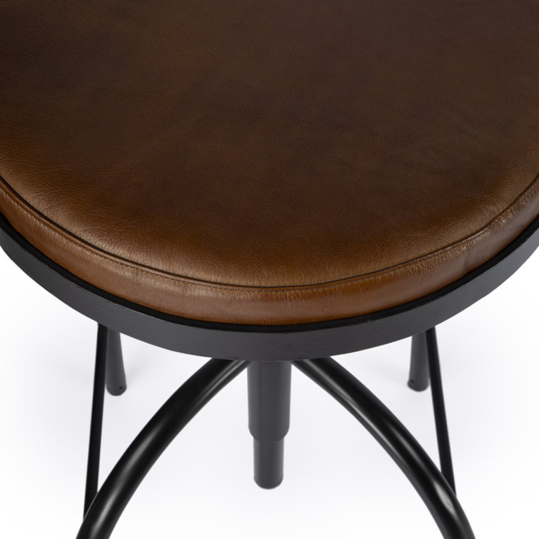 Clyde 25" Brown Leather Adjustable Bar Stool with Metal Frame
