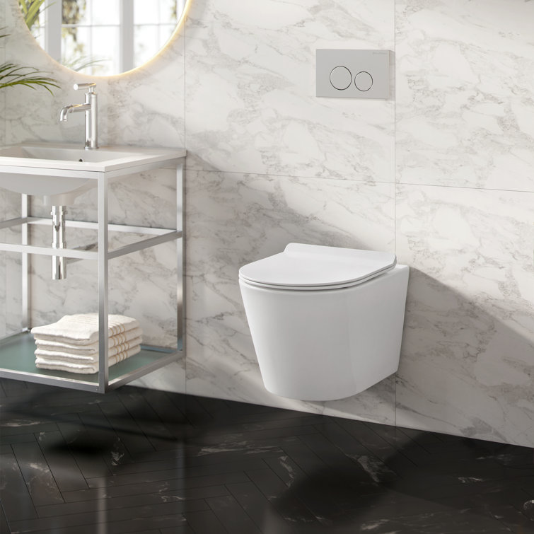 Glossy White Ceramic Wall-Hung Round Dual Flush Toilet