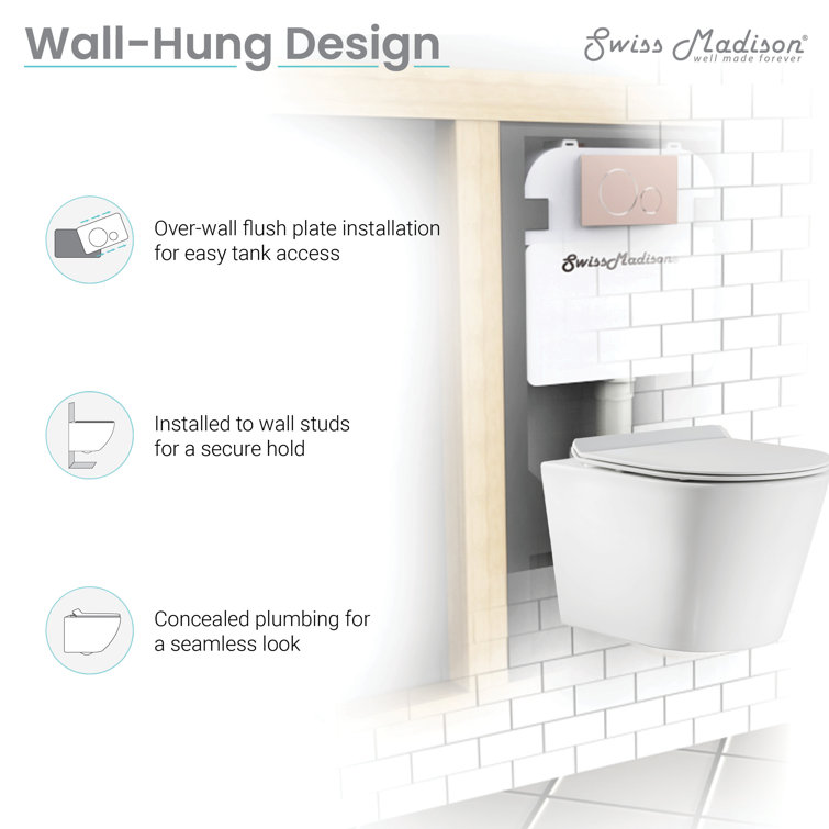 Glossy White Ceramic Wall-Hung Round Dual Flush Toilet