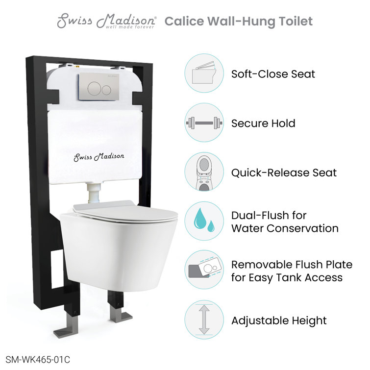 Glossy White Ceramic Wall-Hung Round Dual Flush Toilet