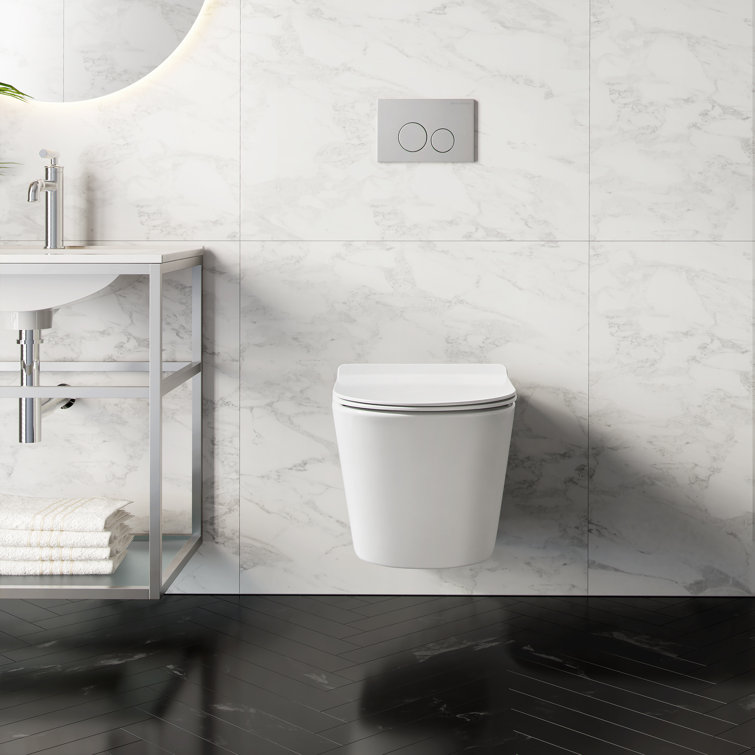 Glossy White Ceramic Wall-Hung Round Dual Flush Toilet