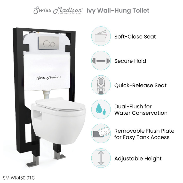 Glossy White Ceramic Wall Mounted Elongated Toilet