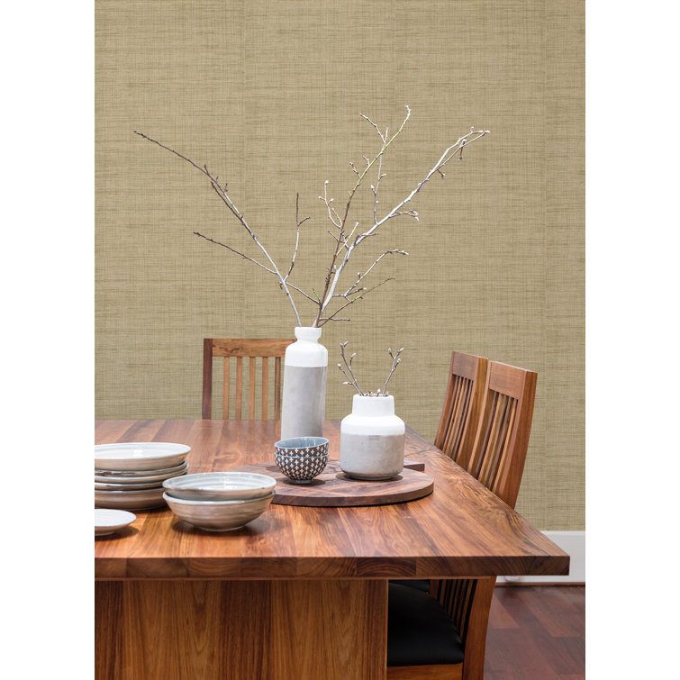 Wheat and Dark Brown Grasscloth Non-Pasted Wallpaper