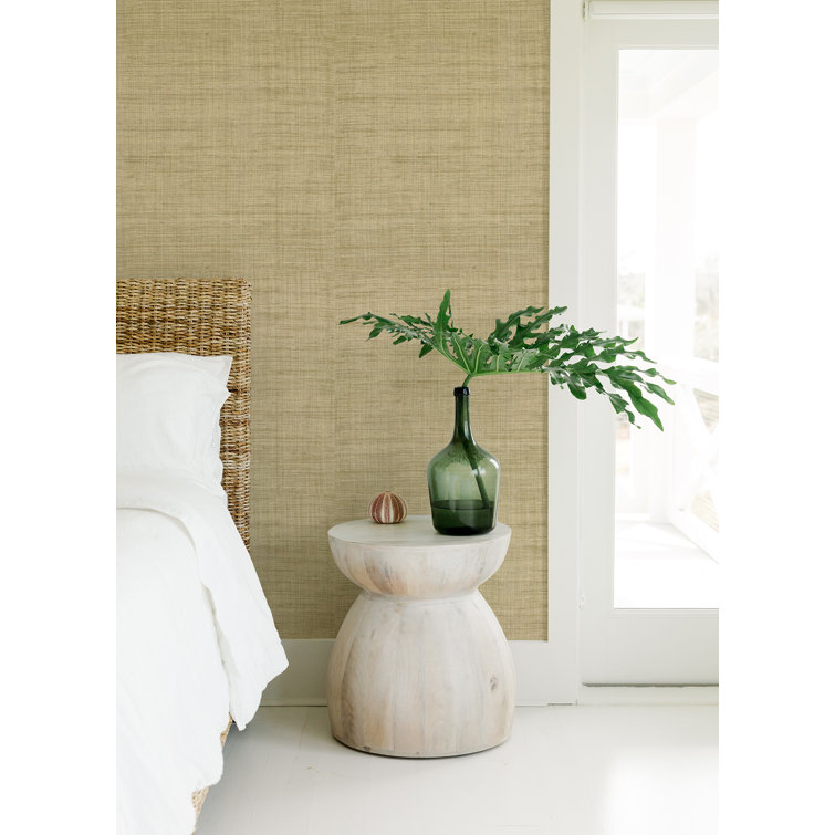 Wheat and Dark Brown Grasscloth Non-Pasted Wallpaper
