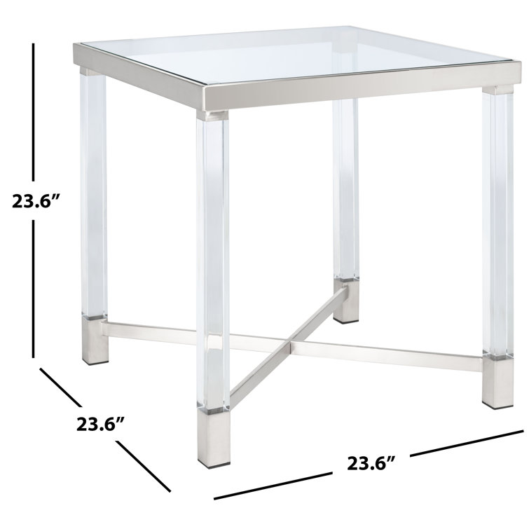 Shawna 28'' Silver Acrylic Square End Table with Glass Top