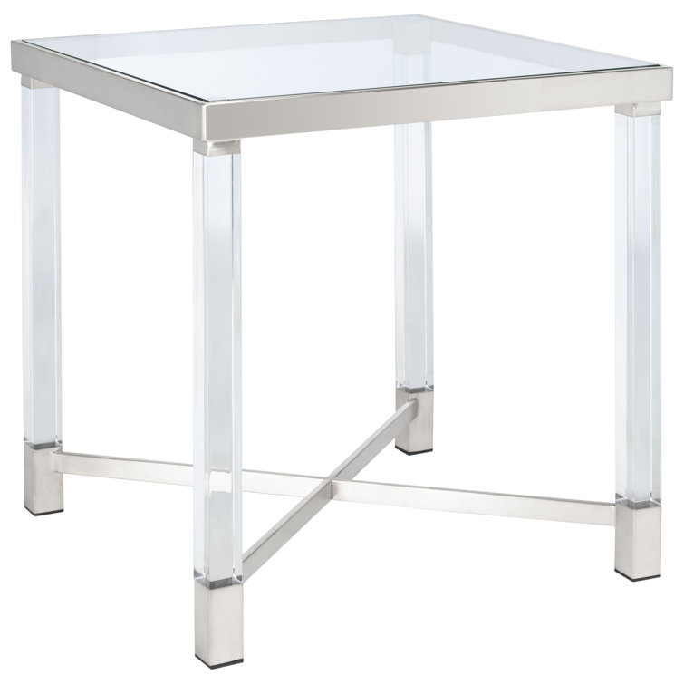 Shawna 28'' Silver Acrylic Square End Table with Glass Top