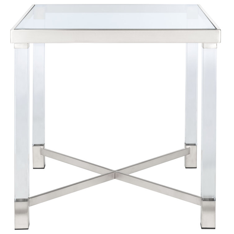 Shawna 28'' Silver Acrylic Square End Table with Glass Top