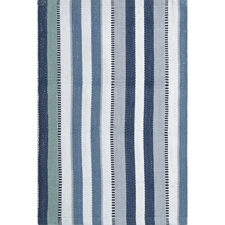 Bristol Blue and White Striped Reversible Handwoven Rug