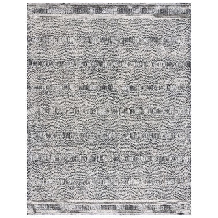 Handmade Ivory & Charcoal Wool Abstract Area Rug 8' x 10'