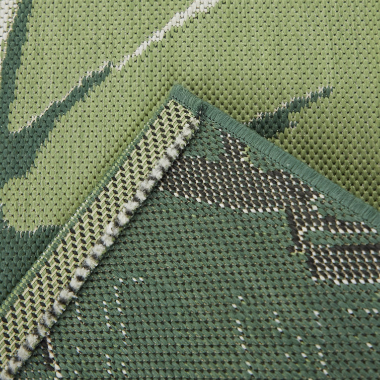 Green and Black Botanical Pattern Rectangular Synthetic Rug 5' x 7'