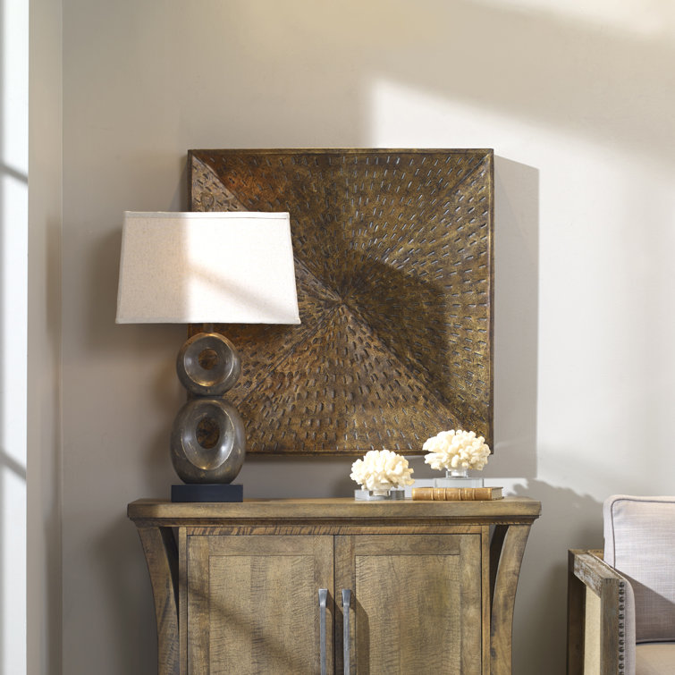Antiqued Iron Square Wall Sculpture with Pierced Accents