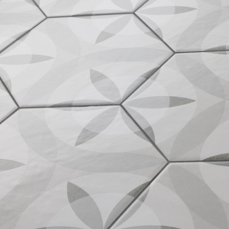 Hexatile 7"x 8" Gray Porcelain Patterned Wall & Floor Tile