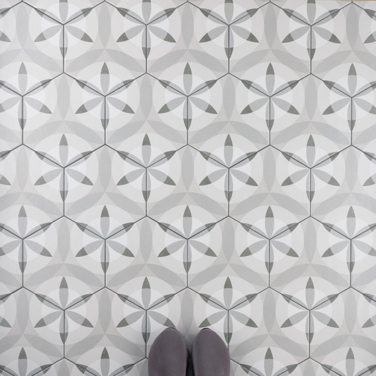 Hexatile 7"x 8" Gray Porcelain Patterned Wall & Floor Tile
