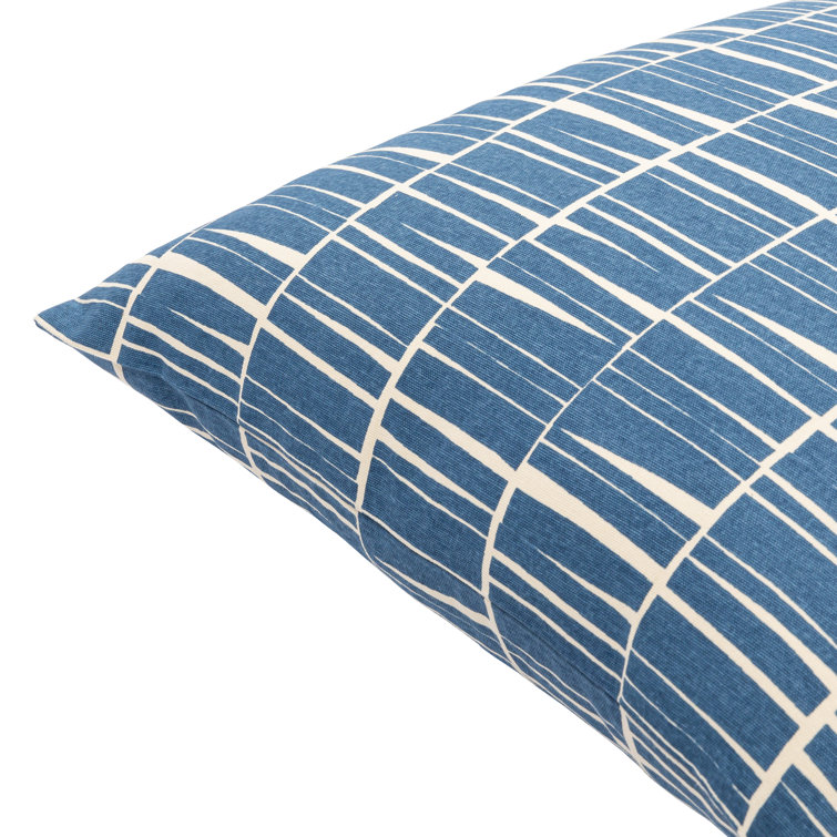 Dark Blue and Beige Striped Cotton Lumbar Pillow Set