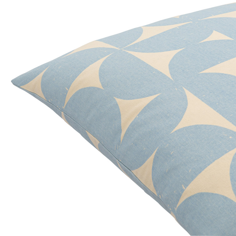 Light Blue and Beige Geometric Cotton Lumbar Throw Pillow