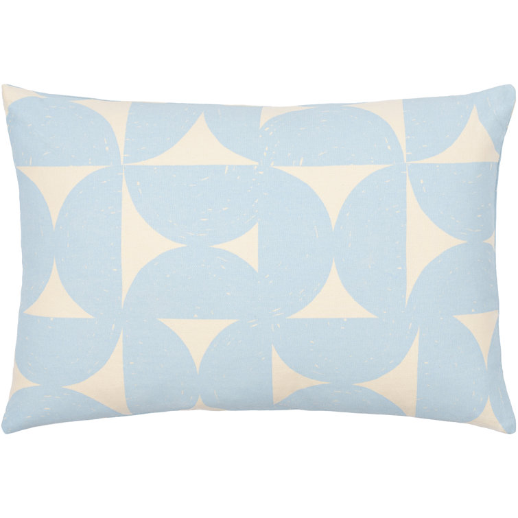 Light Blue and Beige Geometric Cotton Lumbar Throw Pillow