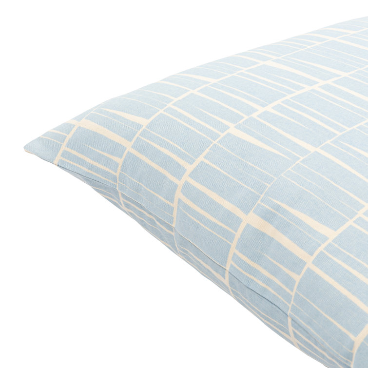 Light Blue and Beige Cotton Square Throw Pillow