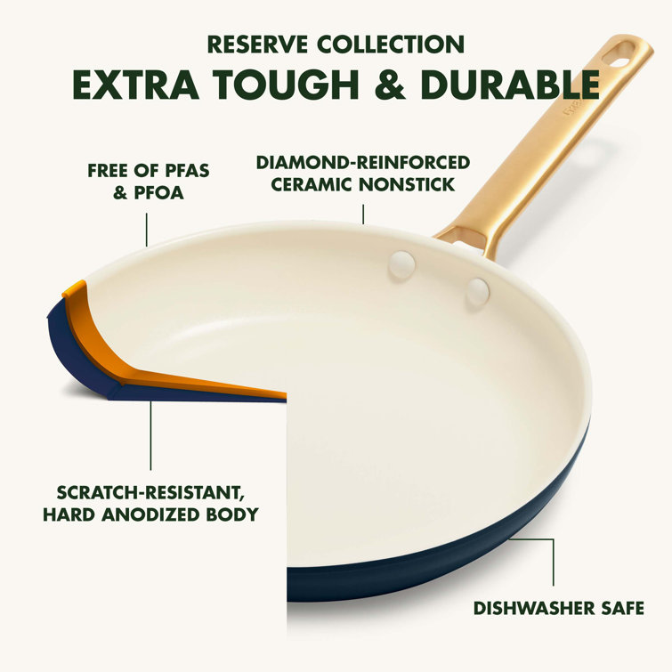 Twilight Blue Ceramic Nonstick 12" Frypan with Gold Handle and Lid