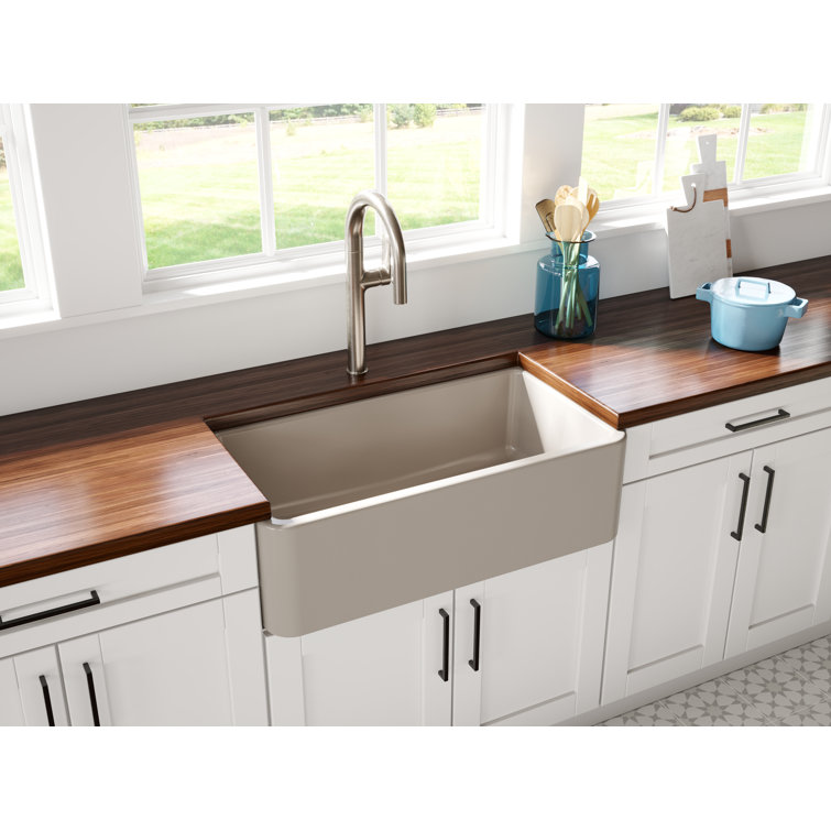 30" Silver Fireclay Farmhouse Apron-Front Single Bowl Kitchen Sink
