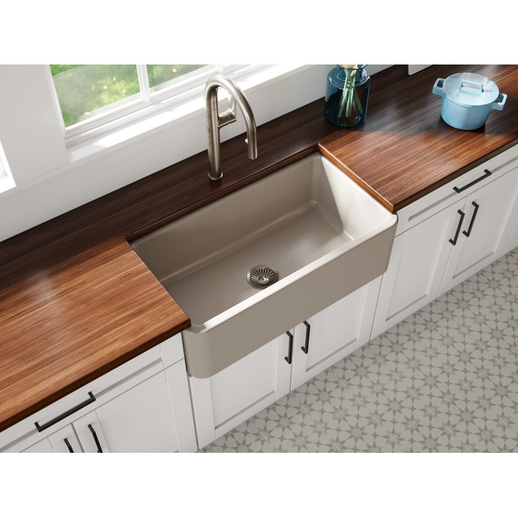 30" Silver Fireclay Farmhouse Apron-Front Single Bowl Kitchen Sink