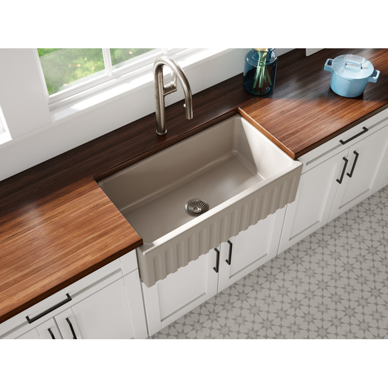 30" Silver Fireclay Farmhouse Apron-Front Single Bowl Kitchen Sink