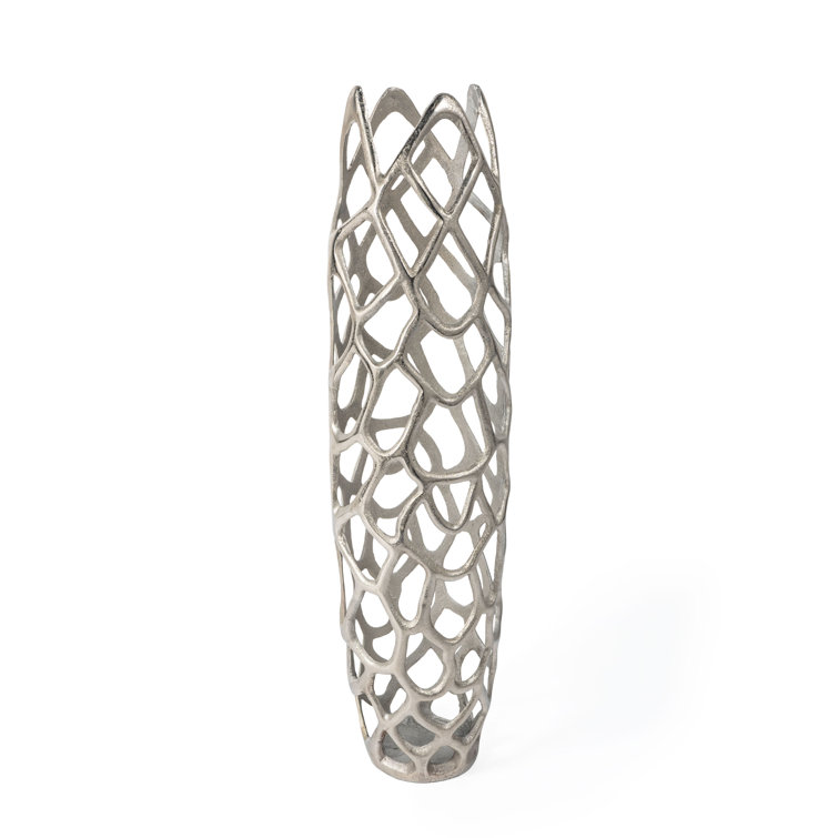Adler 30" Silver Openwork Aluminum Floor Vase