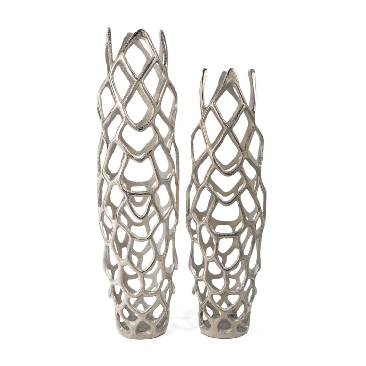 Adler 30" Silver Openwork Aluminum Floor Vase