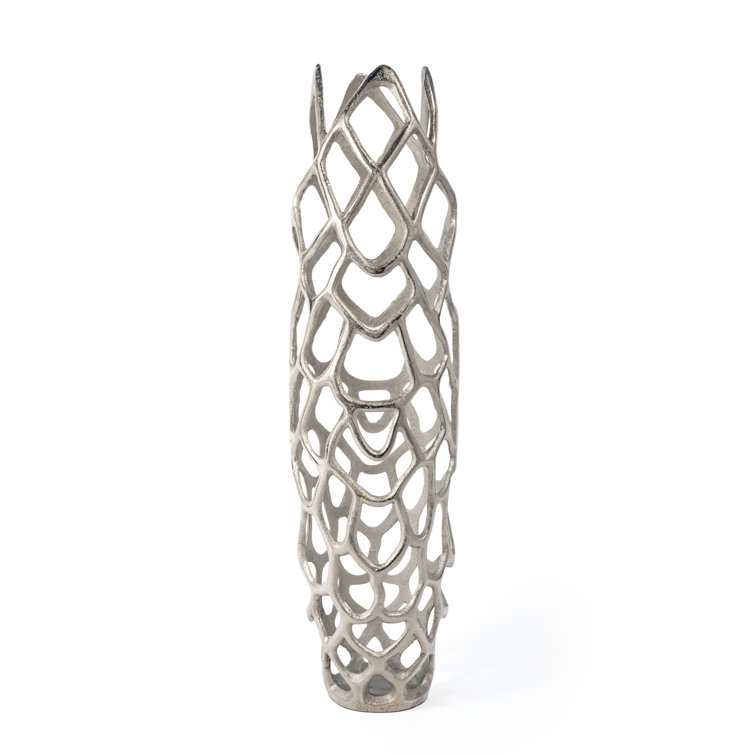 Adler 30" Silver Openwork Aluminum Floor Vase