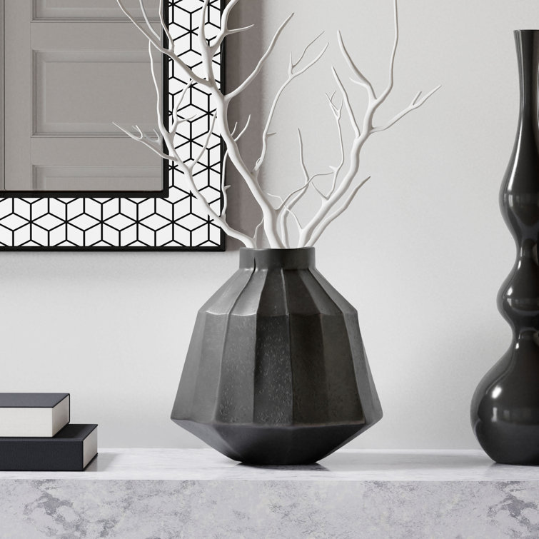 Artemis Geometric Surface Solid Cast Aluminum 11" Table Vase in Grey